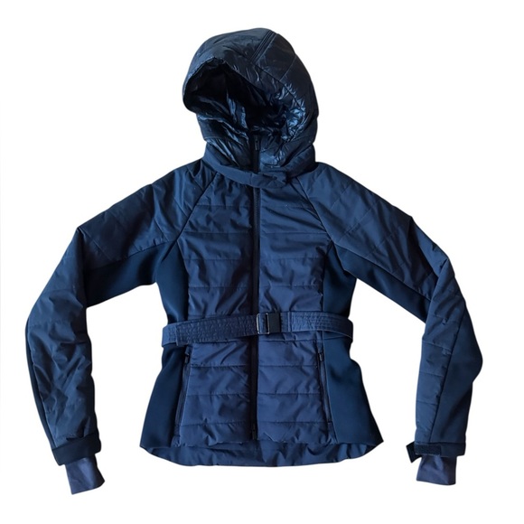 Athleta XXS Grace Peak Black Hooded Belted Water Resistant Wind Jacket - Picture 2 of 8